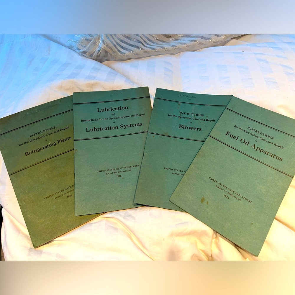 Set of Four 4 1935-1936 Navy 🛳️ Blowers, Fuel Oil, Refrigeration & Lube Manuals